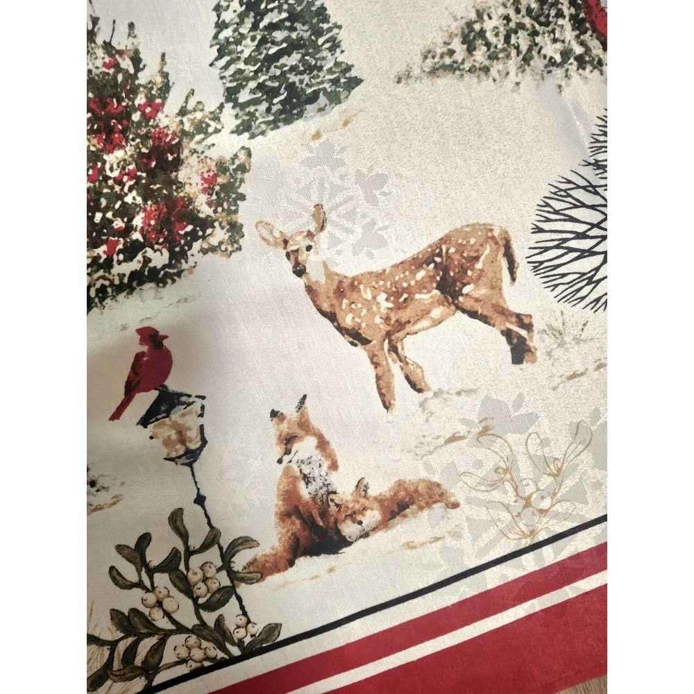 Christmas Holiday Winter Cottagecore Red Classic Tablecloth Horses Fox Trains